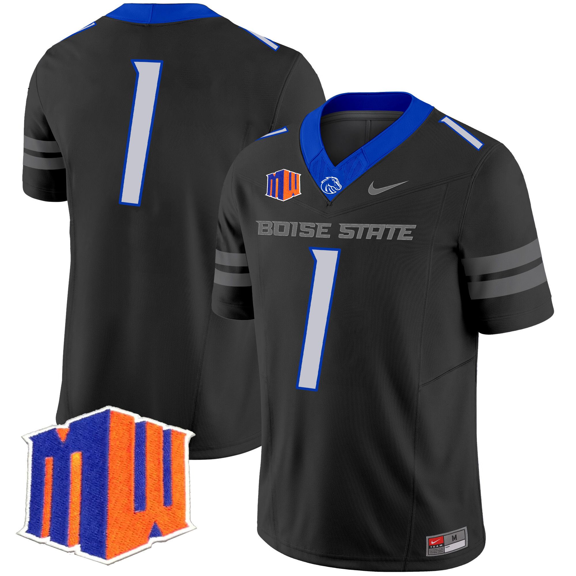 Men Boise State Broncos #1 No Name Black Nike 2024 Vapor Limited NCAA Jersey